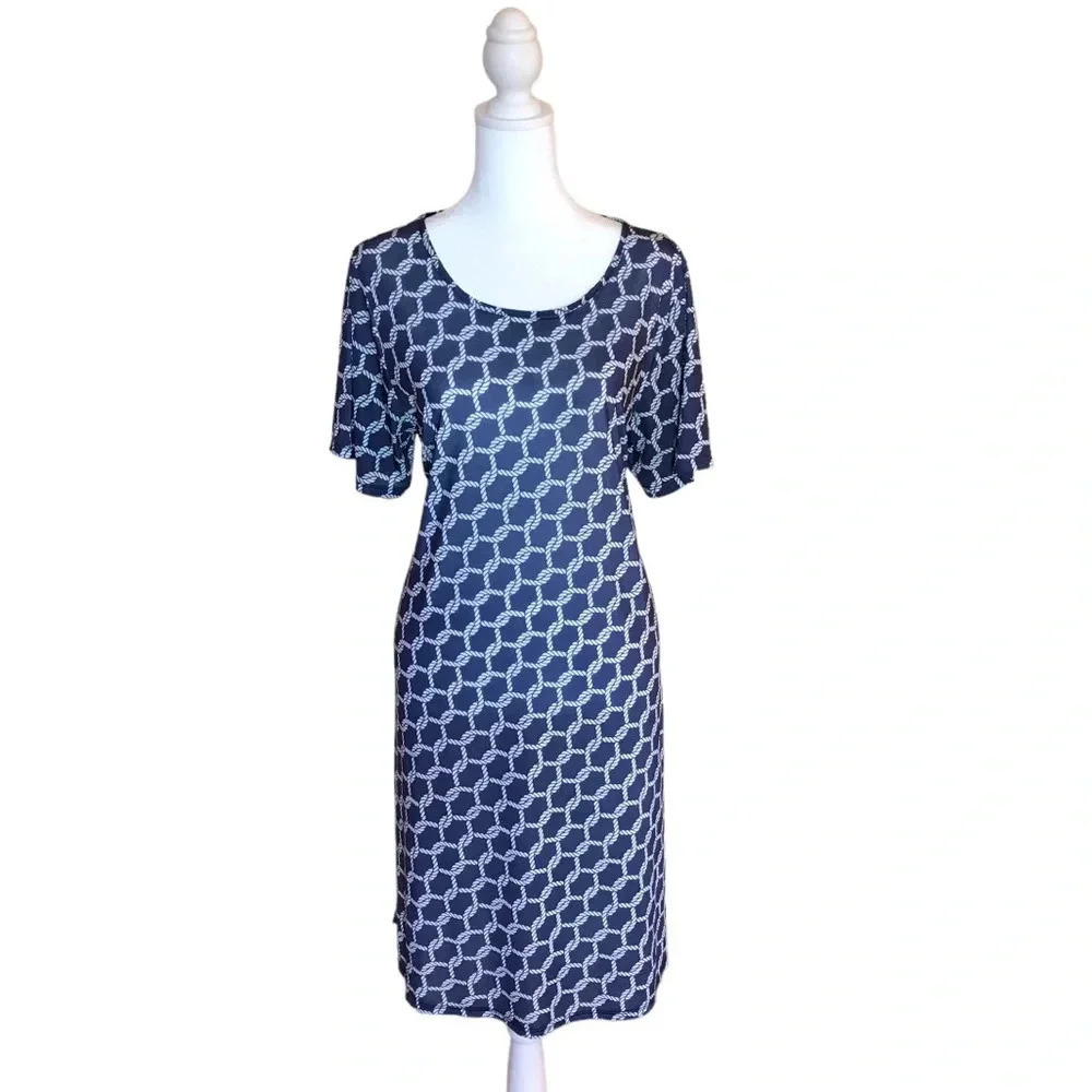 Chic Dress Beautiful Blue & White Size Large - Picture 1 of 9
